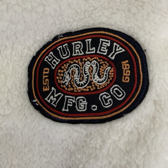Hurley Pullover Jacket Mens Large Faux Fur Sherpa 1/4 Zip Relaxed Elbow Patches - Picture 4 of 10